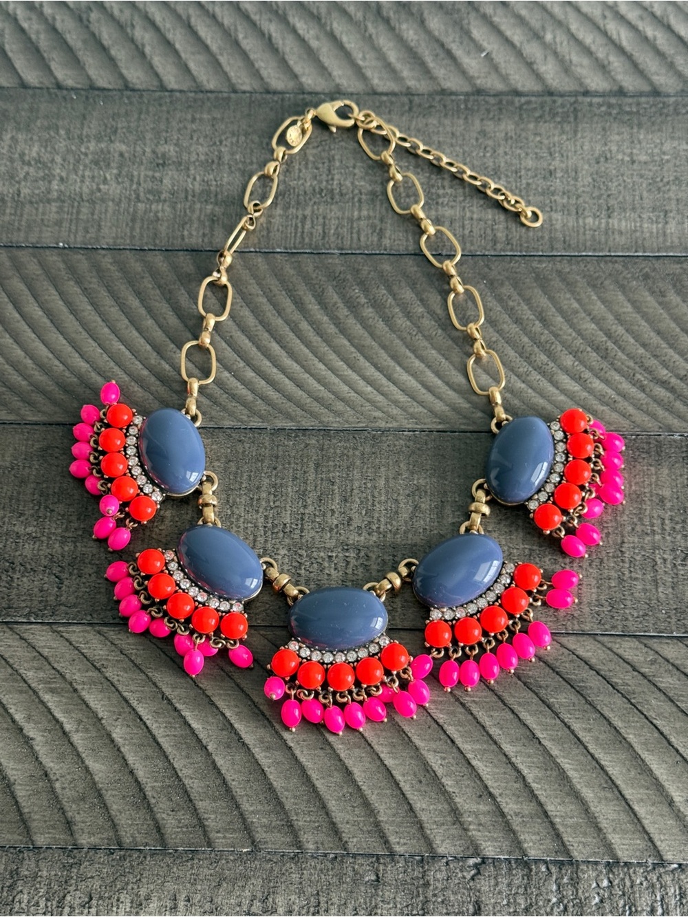 J.Crew Fringe Vibrant Red, Pink and Blue Statement Necklace